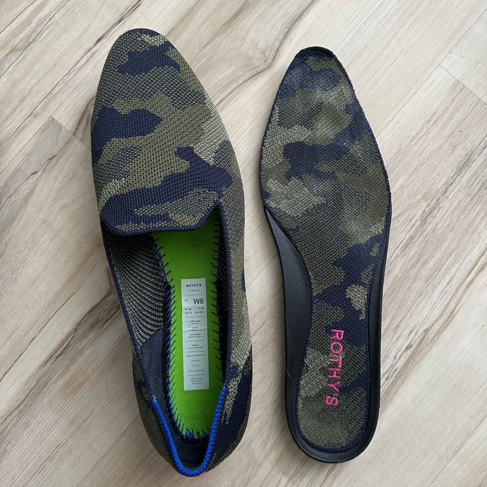 Rothys’s green olive camo slip on loafer - Picture 2 of 5